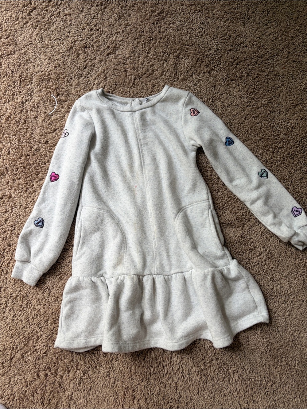 Girls' Cream Ruffle-Hem Heart Sleeve Dress